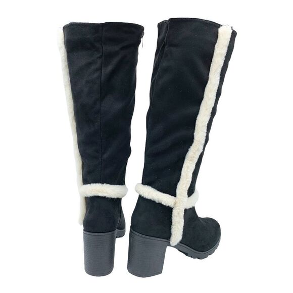 Weeboo‎ Black Faux Suede Allie-1 Chunky Heel Boot w/Fur Trim - Picture 5 of 15